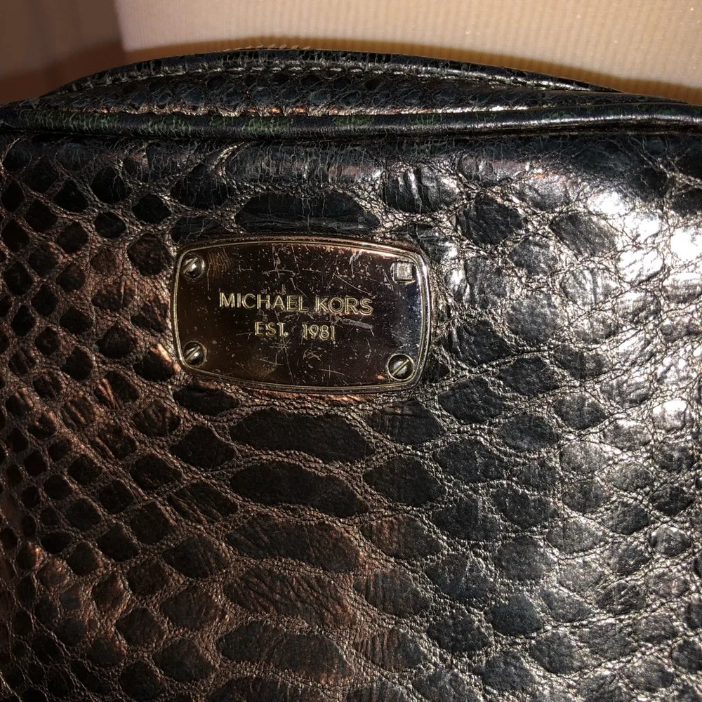 Michael Kors Black Faux Snakeskin Crossbody Bag with Silver Chain